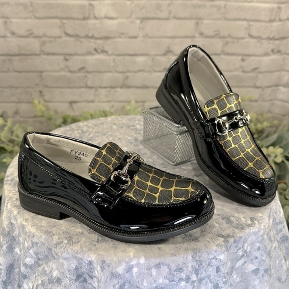 Just One Sight - Black Patent Round Toe Dress Bit Loafer Little Boys 8.5M🖤NWOT
